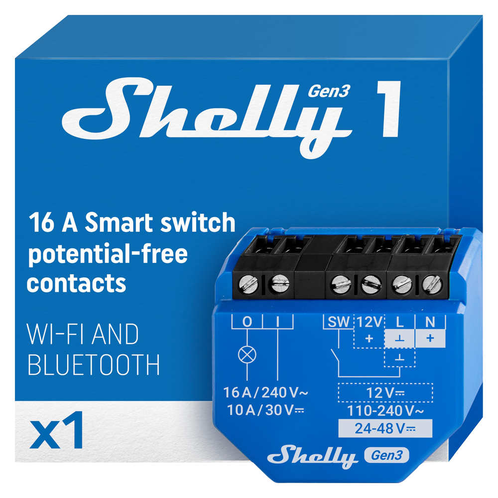 SHELLY 1 GEN 3 ( 1CH - 16A MAX ) INTERRUPTOR INTEL. WIFI, BLUETOOTH