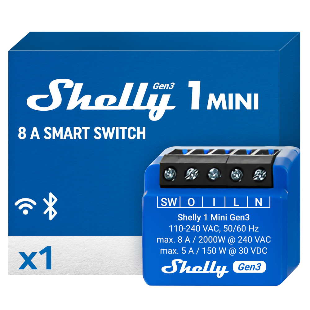 SHELLY 1 MINI GEN 3 ( 1CH - 8A MAX ) INTERRUPTOR INTEL. WIFI, BLUETOOTH
