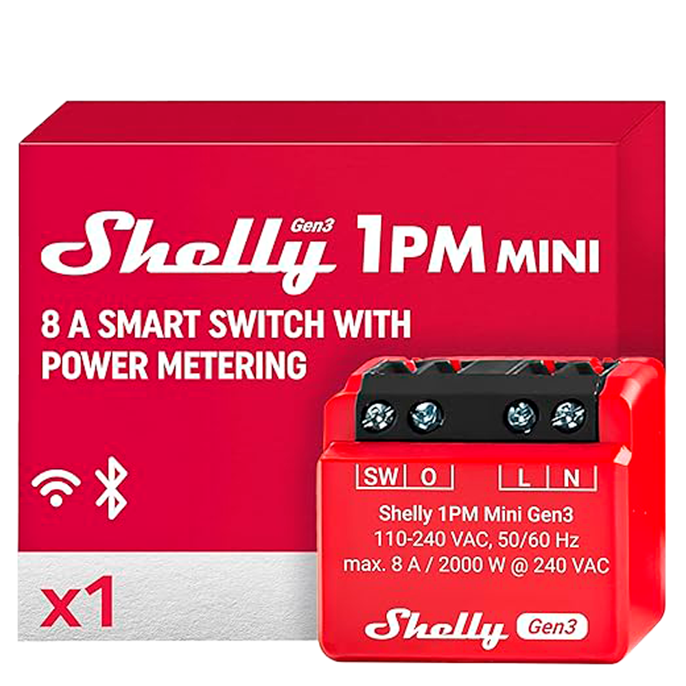 SHELLY 1PM  MINI GEN 3 ( 1CH - 8A MAX ) INTERRUPTOR INTEL. WIFI, BLUETOOTH