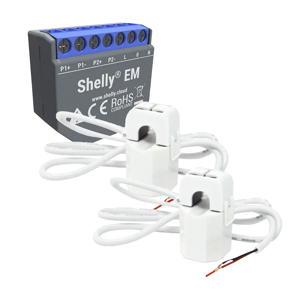 SHELLY MEDIDOR DE CONSUMO DE 2 CANAIS + 2 PINÇAS AMP. DE ATE 50AMP