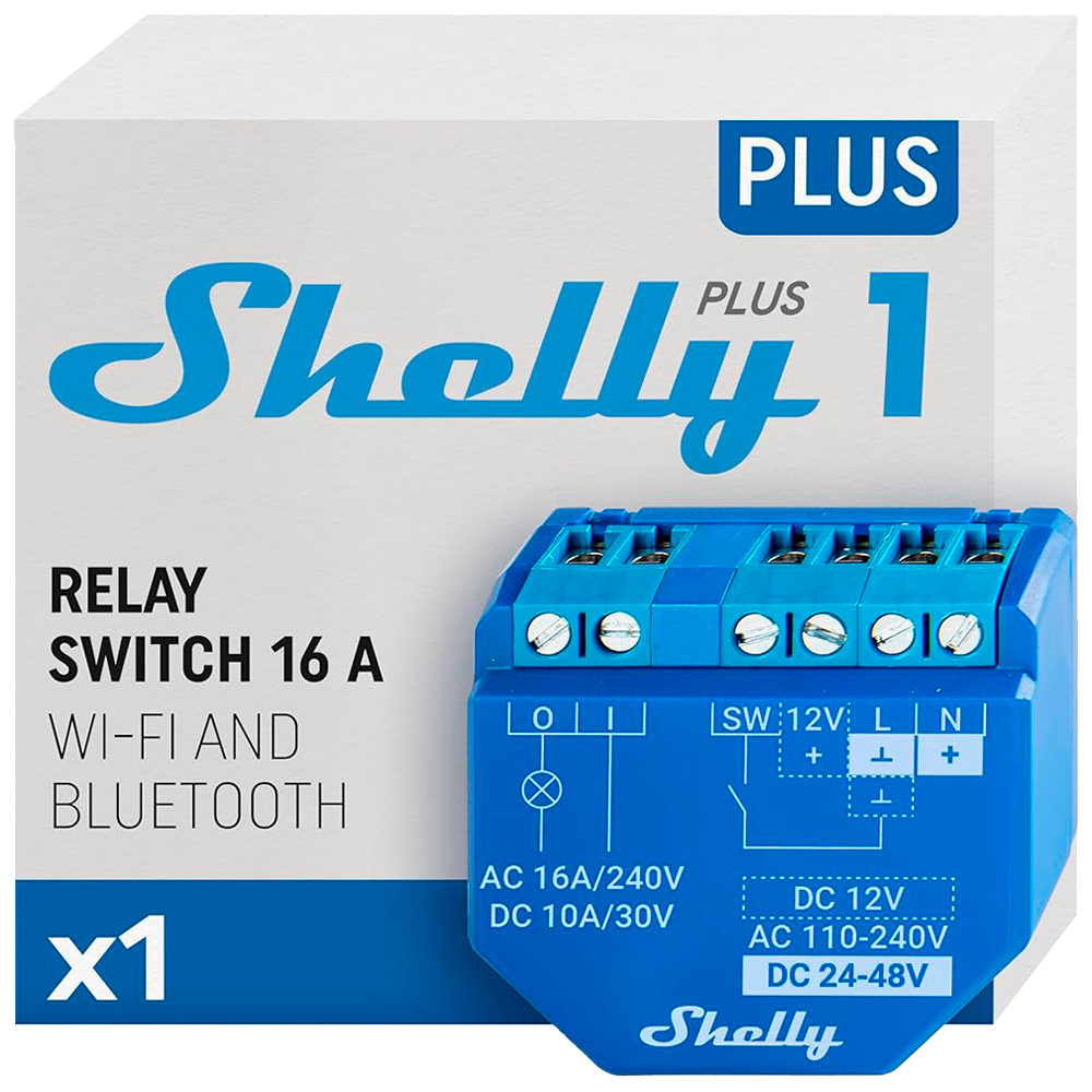 SHELLY PLUS 1 (1 CH - 16A) INTERRUPTOR INTEL. WIFI, BLUETOOTH