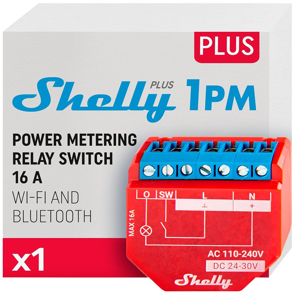 SHELLY PLUS 1 PM (1 CH 16A MAX) INTERRUPTOR INTELIGENTE - WIFI,BLUETOOTH