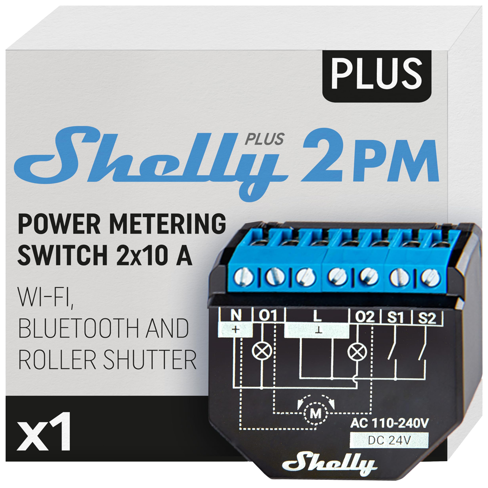 SHELLY PLUS 2PM (2 CH - 10A /CH MAX 16A) INTERRUPTOR INTEL. WIFI, BLUETOOTH