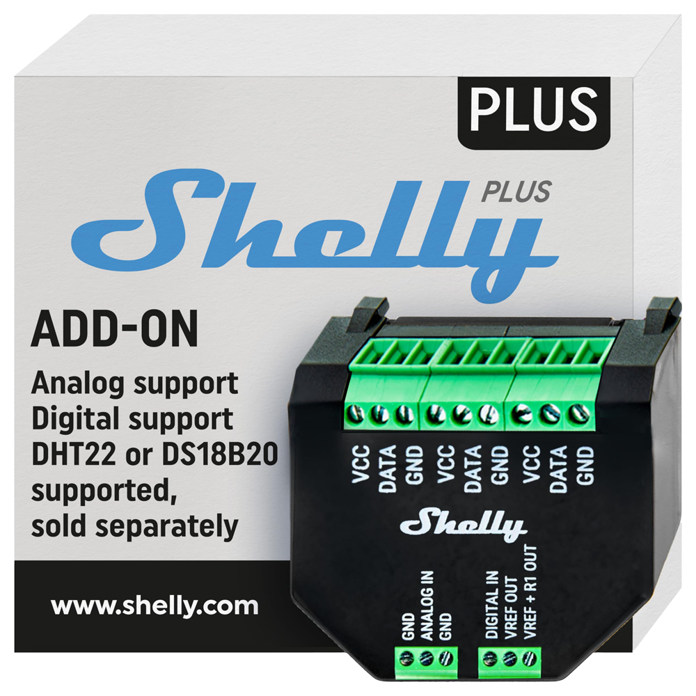 SHELLY PLUS ADDON - INTERFACE DE SENSOR PARA TODOS OS RELES PLUS - WIFI, BLUETOOTH