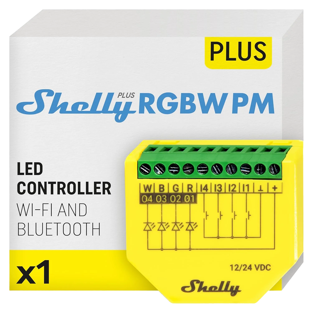 SHELLY PLUS RGBW PM -CONTROLADOR PARA TIRAS DE LED 12/24V  MAX 4 /CH (MAX 10A)