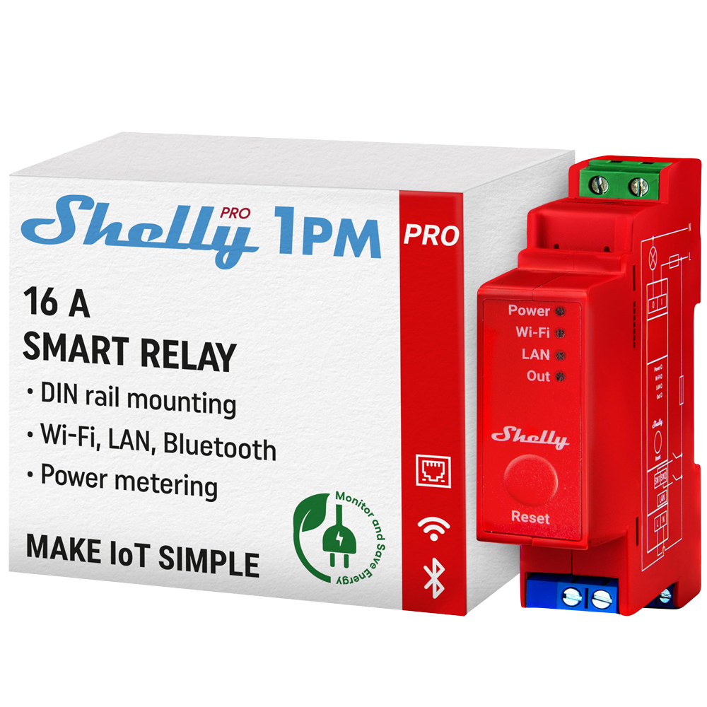 SHELLY PRO 1 PM (1 CH 16A MAX) MONTAGEM DIN-WIFI,BLUETOOTH, LAN