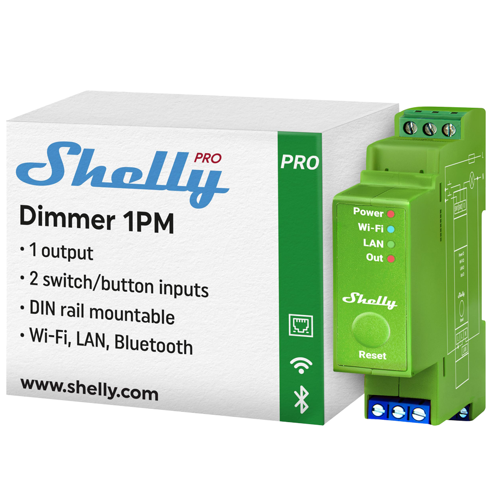SHELLY PRO DIMMER 1 PM  ATENUADOR (MAX 10A) MONTAGEM DIN-WIFI,BLUETOOTH, LAN