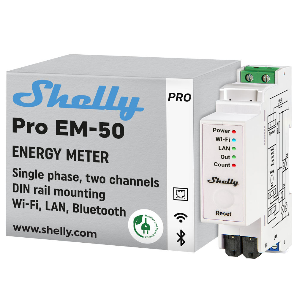 SHELLY CONTADOR DE ENERGIA MONOFASICO DE 2 CANAIS WIFI