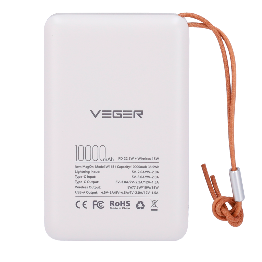 VEGER POWER BANK MAGNETICO SEM FIOS 10.000MAH